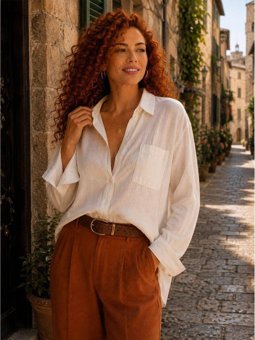 NWT Ashley Stewart White Linen Rayon Button-Up Shirt Size 18 Plus Rayon Linen